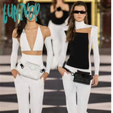 Lunivop Newest Chic Ladies Sexy Long Sleeve Patchwork Women Bandage Bodysuit Fashion High Street